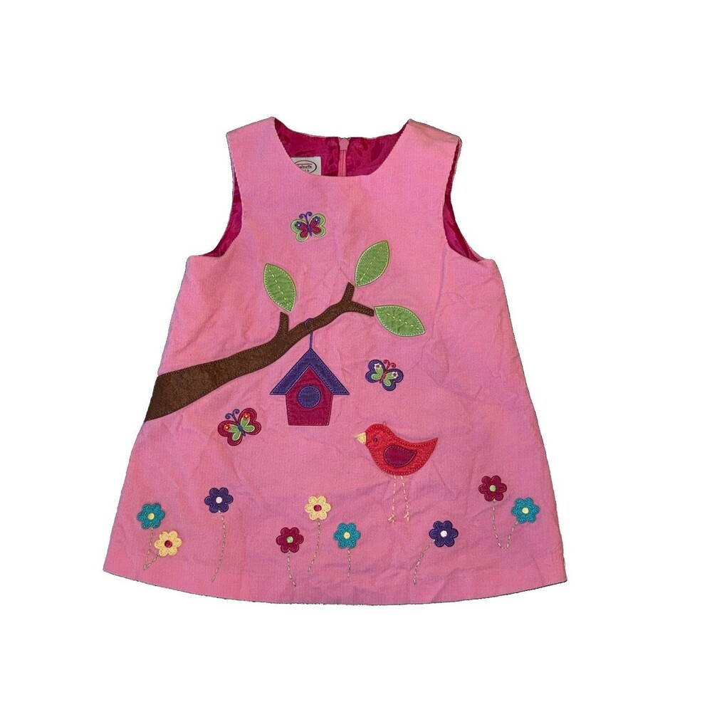 Talbots Kids Girls 18M Pink Corduroy Dress Bird Butterfly Applique Jumper
